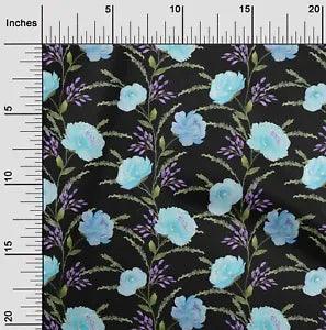 oneOone Cotton Poplin Fabric Watercolor Leaves & Peony Floral Print-YHn