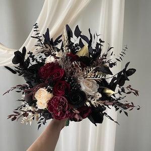 Black Gold Boho Burgundy Black Wedding Boho Bridal Bouquet Wedding Bouquet Greenery Artificial Flowers Bridesmaid Bouquet