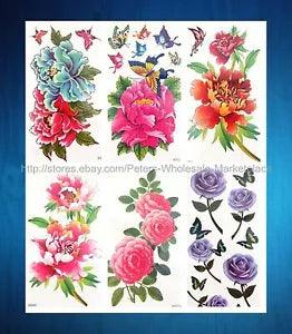 Body art in bulk 6 sheets large flower rose peony temporary tattoo
