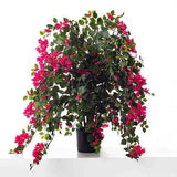 Large Flowering Fuchsia Bougainvillea Bush Faux Floor Plant in Weighted Black Pot