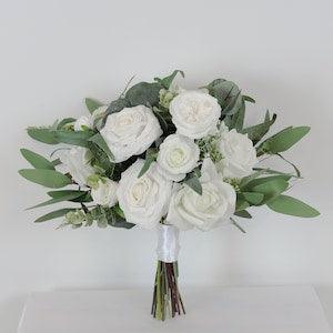 A&F White Wedding Bouquet,  Wedding Bouquet, Bridal Bouquet, Bridesmaids Bouquet, White Rose Flower
