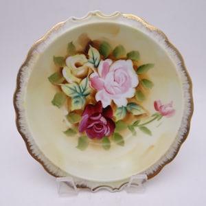 Vintage Antique Hand Painted Japanese Rose Bouquet Shallow Bowl  - Stunning