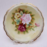 Vintage Antique Hand Painted Japanese Rose Bouquet Shallow Bowl  - Stunning