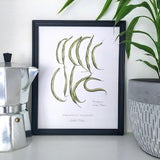 Homegrown Green Beans Botanical Art print, by Kristen Johns, 8x10 inches, kitchen art for the plant loving home