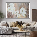 White Orchids Art Print, Gold Leaf Artwork, Minimal Neutral Fine Art Painting, Flower Botanical Illustration, Abstract Floral Giclee Print
