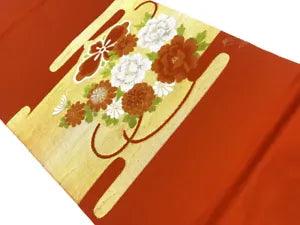 6529644: JAPANESE KIMONO / VINTAGE NAGOYA OBI / WOVEN PEONY & FLOWER RHOMBUS WIT
