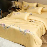 Luxury Peony Flowers Embroidery Bedding Set Lustrous Duvet Cover Set Bed Sheet