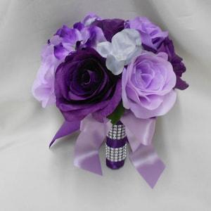 Wedding Silk Flower Bridal Bouquet Your Colors Purple Lavender Silver Toss Bouquet Roses Toss  Bouquet New