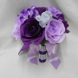 Wedding Silk Flower Bridal Bouquet Your Colors Purple Lavender Silver Toss Bouquet Roses Toss  Bouquet New