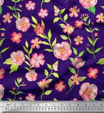 Soimoi Purple Velvet Fabric Periwinkle & Peony Floral Print Fabric-F3c