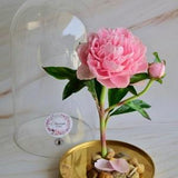 Pink peony glass dome Floral arrangement for coffee table decor Smart flower Fake plants Peonies bouquet
