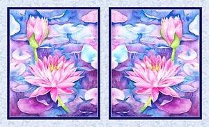 Water Lily Paint Artist Colorful Cotton Fabric By The Panel WATL3140-BV