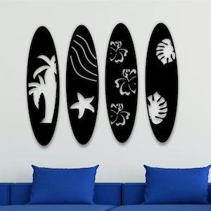 Set of 4 Wooden Tropical Silhouettes Decor | 3D Monstera Leaf, Palm, Orchid, Sea, Starfish Wooden Wall Art | Plant Housewarming Gift