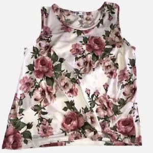 Pink Floral Sleeveless Asymmetrical Knot Front Top Large Peonies Doublju Knit