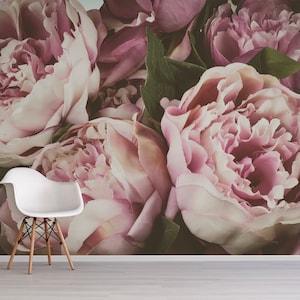 Photography wallpaper with pink peony bouquet, self adhesive, peel and stick floral wall mural