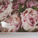Photography wallpaper with pink peony bouquet, self adhesive, peel and stick floral wall mural