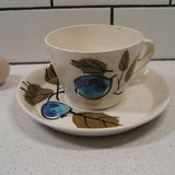 Vintage Vera Neumann Cup Saucer Set Forbidden Fruit pattern Island Worcester Jamaica Handpainted underglaze Ladybug MCM gift