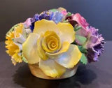 Pink Yellow and Blue Roses with Carnations Flower Basket