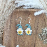 Sunflower Garden Gnome Earrings Spring Polymer Clay Jewelry 925 Sterling Silver Hooks Flower Floral Season Studs