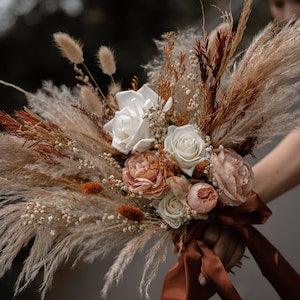 Fall Pampas Boho Bouquet / Burnt Orange Wedding Bouquet / Terracotta  / Dried Flower / Pampas Grass