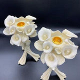 Italian Porcelain Vintage Floral Lily Bouquet Twisted Stems Wrapped in a Bow Signed by Artist Rare Unique Candle Taper Holders Table Decor