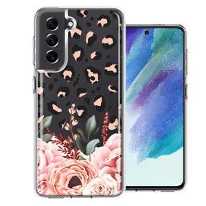 For Samsung Galaxy S21 FE  Classy Peach Peony Rose Flowers Leopard Case