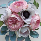 Pink peony rose, Bride bouquet for wedding, Artificial eucalyptus, Realistik David Austin Cabbage Rose, Real touch flower, White Anemones