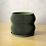 Green Planter Pot, Drainage Hole & Drip Tray, Modern Minimal Home Decor, Room Aesthetic Decor, 3D Printed Sustainable Bioplastic Plant Pot