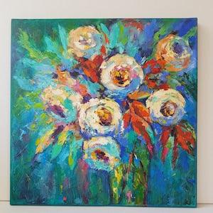 Peony Bouquet: 16"x16" Impasto Oil Painting Garden Flowers Colourful Abstract Wall Art Floral Wall Art Anniversary Gift Contemporary Home