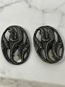 Pair Of Antique Art Nouveau Calla Lily Flower Dress Fur Clips