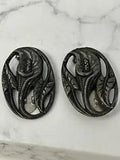 Pair Of Antique Art Nouveau Calla Lily Flower Dress Fur Clips