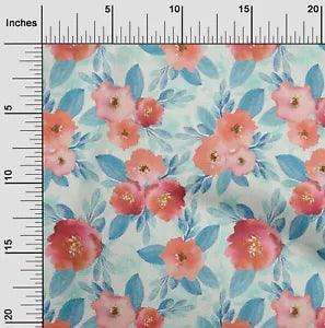 oneOone Cotton Poplin Fabric Watercolor Leaves & Peony Floral_Printed-W1x