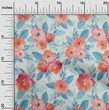 oneOone Cotton Poplin Fabric Watercolor Leaves & Peony Floral_Printed-W1x