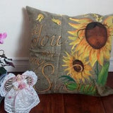 Sunflower Pillow, Hand-painted Pillows, You Are My Sunshine, Spring Pillows, Porch Accent Pillows, Country, Rustic, Pillow Cover