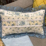 Shabby Chic light blue rose bouquet framed with vintage  lace Handmade Custom Pillow