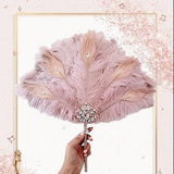 Any color Ostrich Feather Fan, Dusty pink feather, Bridal hand fan, Bridal feather bouquet, Gatsby Gala, Art deco, 1920s fan, Peacock Fan