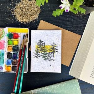 Pine trees - Plantable greeting card, made from recycled materials, homemade and hand-pressed papery, Flower seed paper