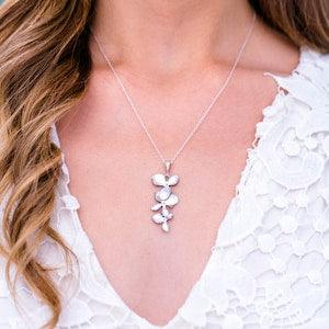 Necklace silver flowers, flower necklace, orchids, wedding jewelry, bridal jewelry in silver