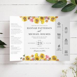 Sunflower Wedding Invitation, Gatefold Wedding Invitation, Bumble Bee Wedding Invitation, Pretty Wedding Invite, Summer Wedding Invite
