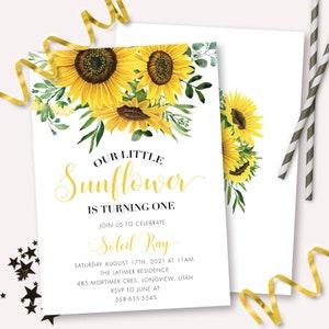 Sunflower Birthday Invitation - Printable Sunny Fall First Birthday Party Invite - Customizable Baby & Bridal Rustic Sunflower Shower - 0047