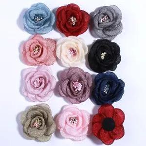 50PCS 5CM New Artificial Bling Burned Peony Flower For Hair Clips