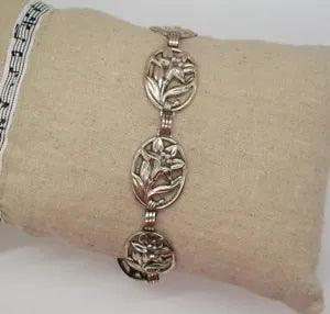Vintage Danecraft Sterling Lily Panel Bracelet Signed