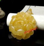 Fine Natural Hand-Carved Jade Pendant Jadeite Necklace Accessory Peony Flower