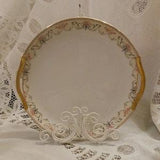 c1921 Antique Noritake Morimura Majestic Cake Plate Pink Rose Bouquet Dark Grey Scroll Blue Flowers Gold Trim Serving Plate