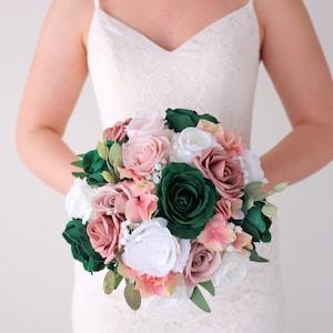 Dusty Rose and Green Bridal Bouquet  - Ships the Next Day - ID#44