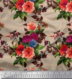 Soimoi Cotton Poplin Fabric Geometric|Leaves & Peony Floral Print-237