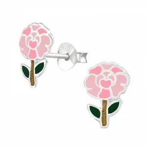 Pink Carnation Flower Children's Silver Ear Stud For Child And Girl Earrings