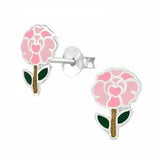 Pink Carnation Flower Children's Silver Ear Stud For Child And Girl Earrings