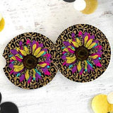 Leopard Sunflower Neoprene Car Coasters-Set of Two,  Leopard Car Coasters, Sunflower Car Coasters, Coffee Coasters
