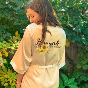 Satin Bridal Robes, Bridesmaid Gifts, Floral Bridal Party Robe Wedding Gift, Personalized Gift Custom Robes, Champagne Wedding Gold Satin